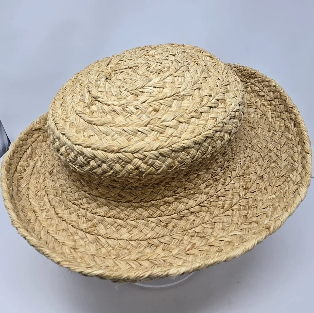 HELEN KAMINSKI HANDMADE RAFFIA STRAW SUN HAT ROLLED BRIM NATURAL WOMEN OS BEACH